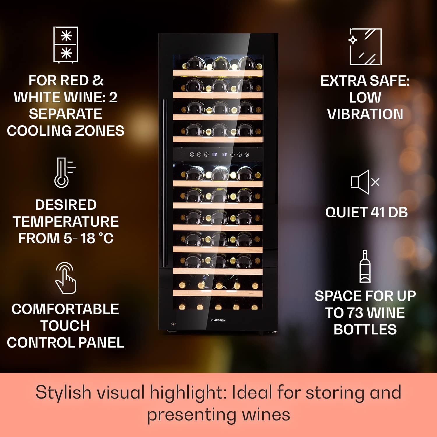Free-standing Wine Cooler Drinks Fridge, Dual Zone Wine Fridges Drinks Cooler, Indoor/Outdoor Small Beer Fridge with Glass Door, UV Protection Refrigerator, 5-18°C, 73 Bottles 73 Bottles Black