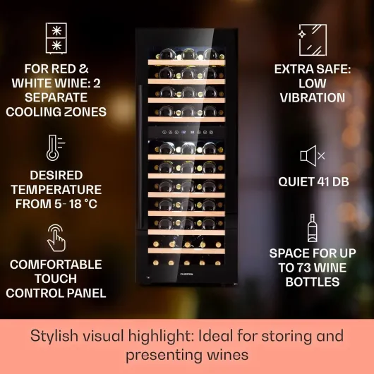 Free-standing Wine Cooler Drinks Fridge, Dual Zone Wine Fridges Drinks Cooler, Indoor/Outdoor Small Beer Fridge with Glass Door, UV Protection Refrigerator, 5-18°C, 73 Bottles 73 Bottles Black
