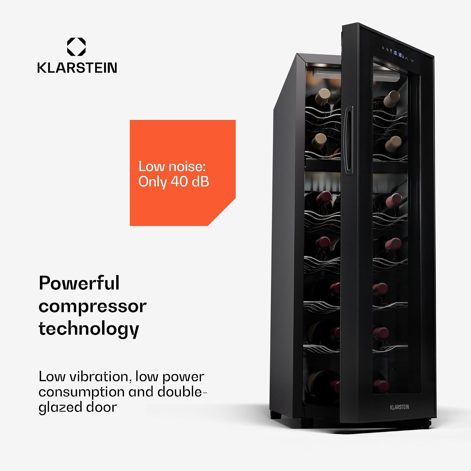 Shiraz Wine Cooler Black – 18 Bottles, 2 Zones - Freestanding Wine Fridge with Glass Door, Quiet, 5–18 °C, LED, Stainless Steel Frame dual zone / 18 bottles Black
