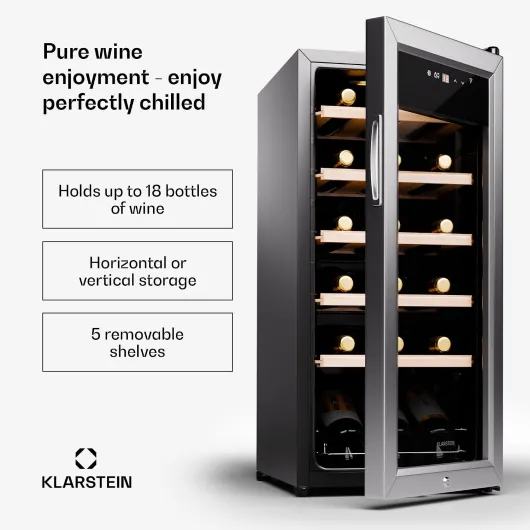 Shiraz Free-standing Wine Cooler Drinks Fridge, Single Zone Wine Fridges, Prosecco & Beer Bottles, Touch Pad, Indoor/Outdoor Bar Fridge & Cooler for Garden, 5-18°C, 18 Bottles Smart / 18 Bottles Stainless Steel