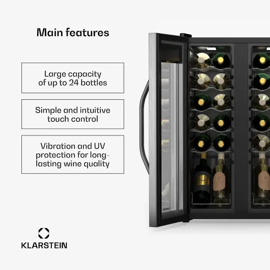 Vinamour wine refrigerator 2 zones - 24 bottles, 5-18°C, touch control, LED lighting, free-standing, stainless steel double door, wine refrigerator