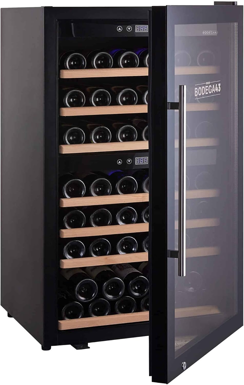 64 Freestanding Wine Cooler - Dual zone wine cooler, 5-20 ºC, 195 litres, 64 bottles, 7 shelves, full-glass door with UV filter, low noise (41 dB) and very little vibration, black 64 Bottles - 195 Litres