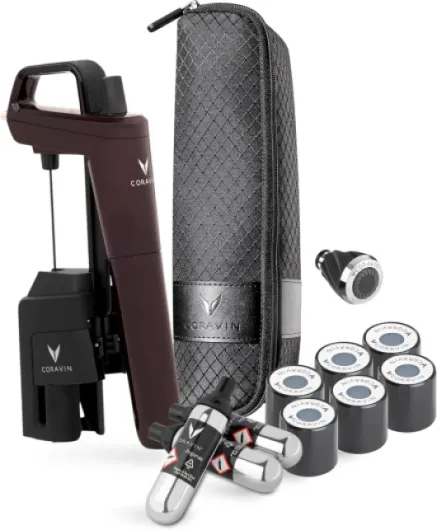 Timeless Six Plus Wine Preservation System - By-the-Glass Wine Saver - With 3 Pure Argon Gas Capsules, 6 Screw Caps & Wine Aerator - Limited Edition Hermitage Red