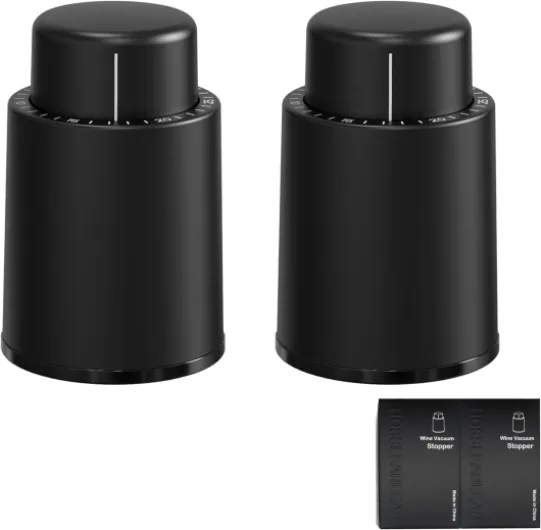 Wine Stoppers Vacuum, Reusable Silicone Wine Bottle Stopper Wine Saver Wine Preserver with Date Dial, Best Christmas and Birthday Gifts - 2 Pack