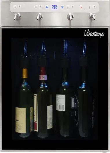 4-Bottle Wine Dispenser and Preserver with Custom Portion Control and Optimal Temperature Setting for Home, Bar and Commercial Use, Metallic 4 bottle Metallic