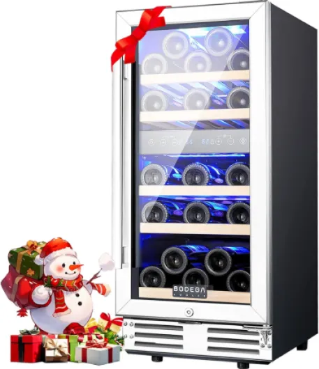 15 Inch Wine Fridge, 30 Bottle Wine Cooler Refrigerator, 41-68°F Wine Refrigerator Glass Door, Soft LED Dual Zone Wine Fridge, Built-in or Freestanding Fridge for Home/Bar/Kitchen (3.2 cu.ft) 3.2 cu.ft Wine Fridge Black