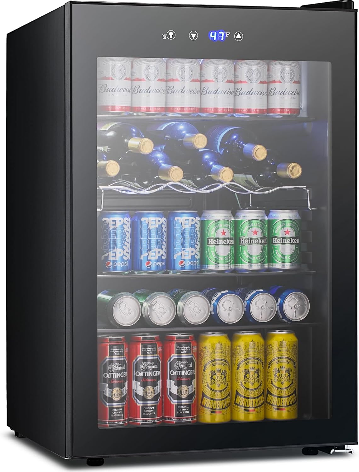 37 Bottle Wine Fridge,Freestanding 145 Can Beverage Refrigerator with Smart Temperature Control，4.5 CU FT Quiet Mini Fridge with Child Lock Panel for Family Restaurant Bar, Black Black 4.5 cu.ft