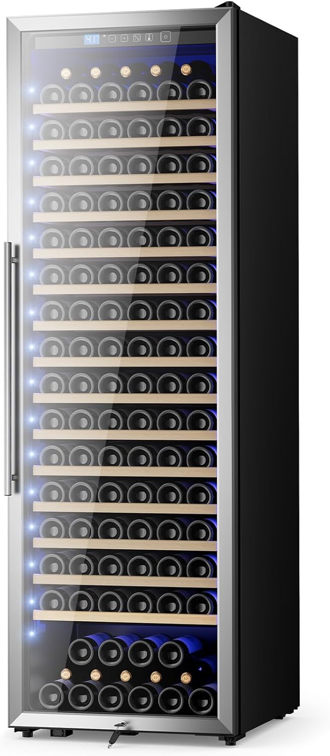 24 Inch Wine Cooler Refrigerator,187 Bottles Large Wine Fridge Freestanding Tall Wine Cooler with Upgraded Compressor, Low Noise and Elegant Design for The Wine Lovers 24''-187 Bottles-Freestanding