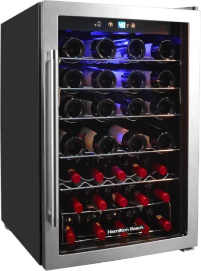 HBWF4303, 43-Bottle Wine Cooler Fridge Cellar with Curved Wire Shelves, Digital Control, Mirror Finish