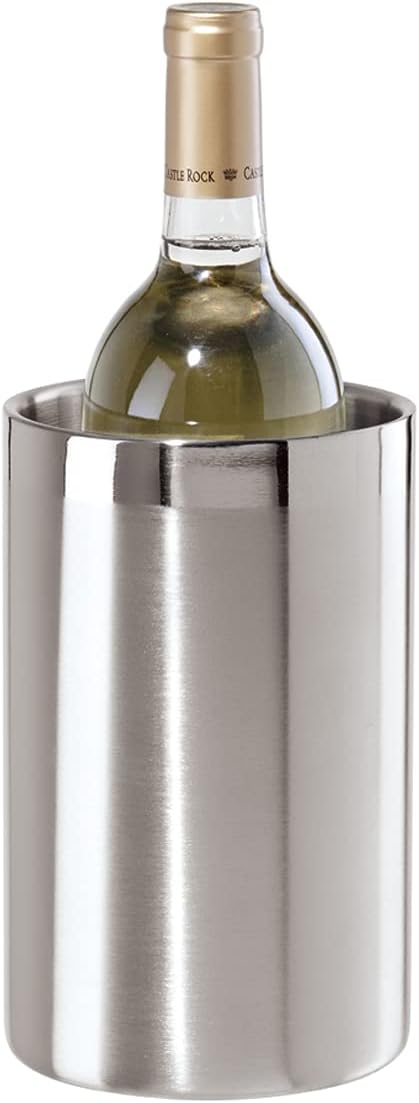 Stainless Steel Double Wall Wine Cooler - Insulated Tabletop Wine Chiller for White Wine & Champagne, Fits Most Standard Sized Bottles