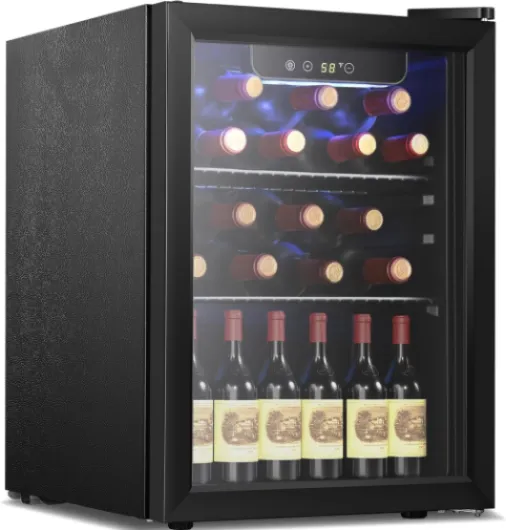 Wine Cooler, Beverage Refrigerator,16 Bottle 68 Can Freestanding Wine Cellar Front Glass Door for Home and Bar, Digital Temp Control, Blue LED, 1.7 Cu.Ft - 1.7 cu.ft Black