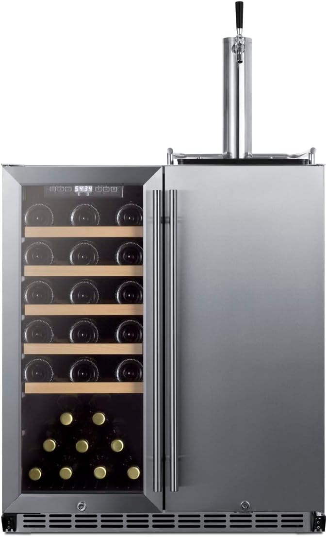 Summit 30" Combination Wine Cellar & Beer Kegerator, Outdoor Wine Cellar, Outdoor Beer Kegerator, 24 Bottle Capacity, Built-in, Stainless Steel- SWBC3041