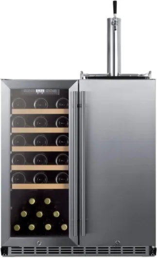 Summit 30" Combination Wine Cellar & Beer Kegerator, Outdoor Wine Cellar, Outdoor Beer Kegerator, 24 Bottle Capacity, Built-in, Stainless Steel- SWBC3041