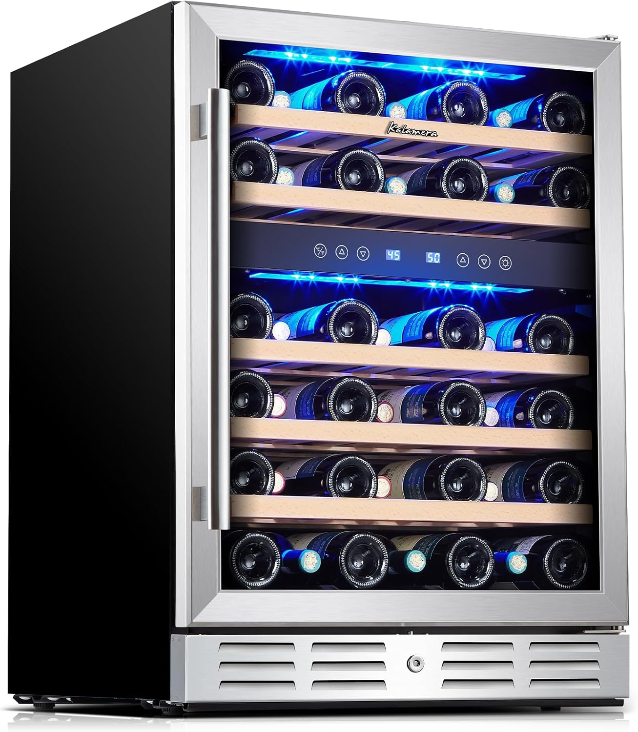 24 inch Wine Cooler, 37 Bottle - Dual Zone Built-in or Freestanding Fridge with Stainless Steel Reversible Glass Door, for Home, Kitchen or Office 24Inch-Dual Zone 46Bottles(5.65Cu.ft)