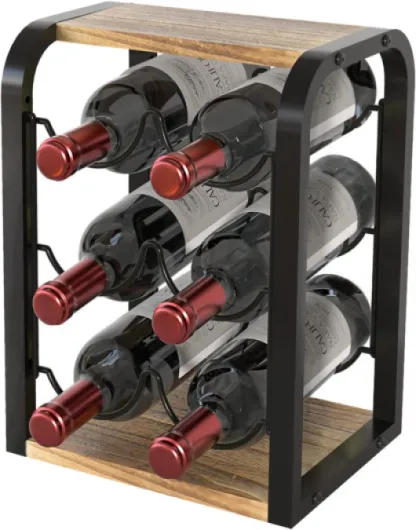 Rustic Wood 6 Bottles Wine Rack for Countertop, 3 Tier Free Standing Wine Bottle Holder Stand Storage Organizer for Home Decor Bar, Cellar, Pantry, Cabinet- MK652A