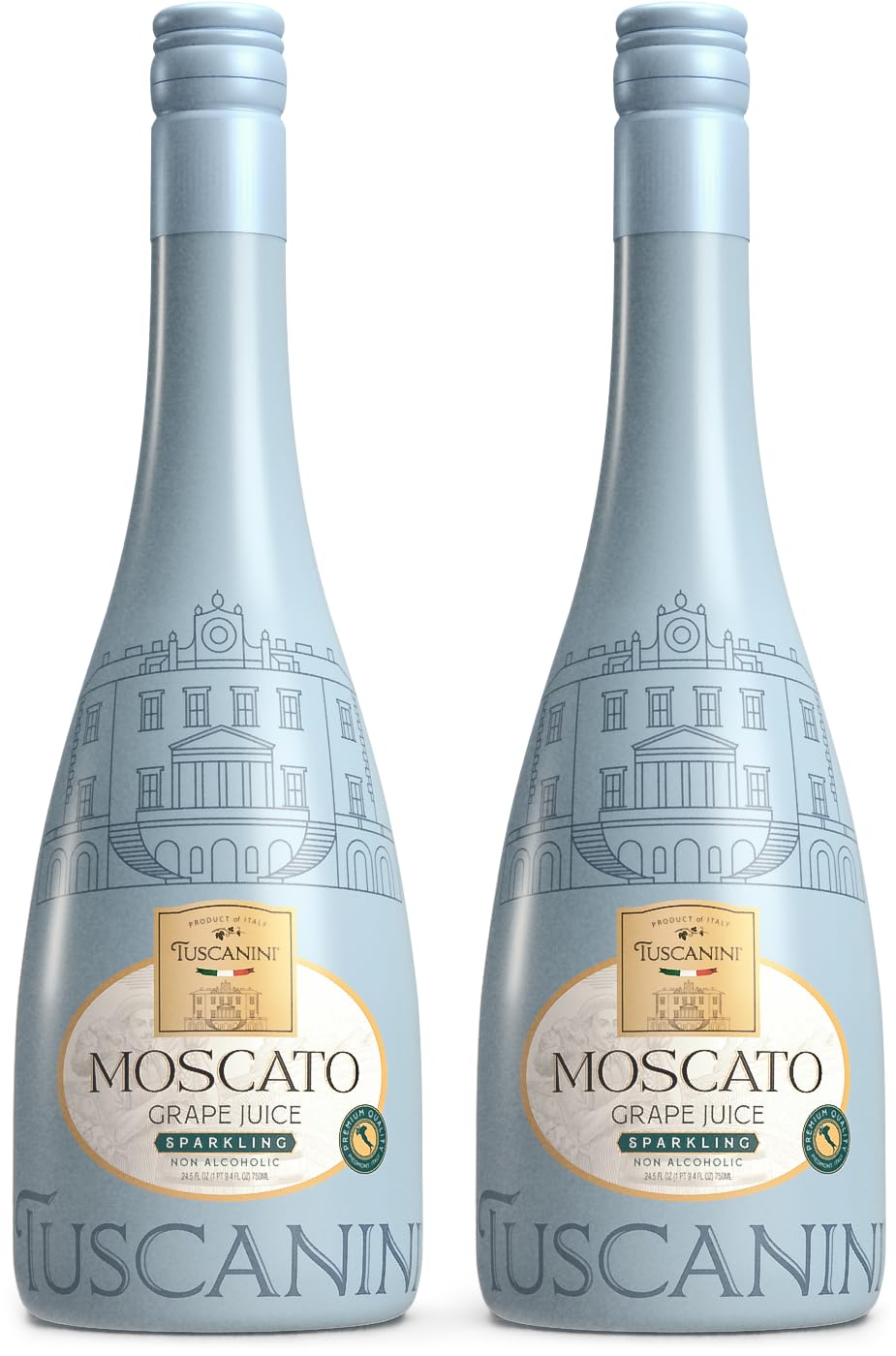 Sparkling Moscato Grape Juice, 25.3oz (2 Pack) - Non Alcoholic Italian Moscato - Elegant Champagne Bottle - Imported from Italy - Great for Cocktails - Kosher
