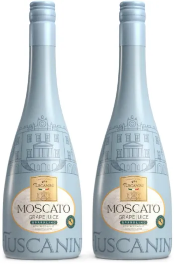 Sparkling Moscato Grape Juice, 25.3oz (2 Pack) - Non Alcoholic Italian Moscato - Elegant Champagne Bottle - Imported from Italy - Great for Cocktails - Kosher