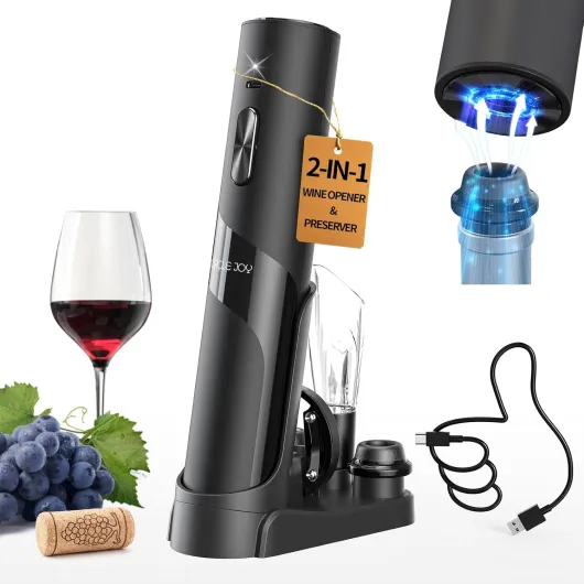 Rechargeable Wine Opener Electric Wine Bottle Opener 7-in-1 Wine Gift Set with Electric Vacuum Pump, Charging Station, Foil Cutter, Wine Aerator Pourer and 2 Wine Stoppers 7-in-1 Wine Set with Charging Base