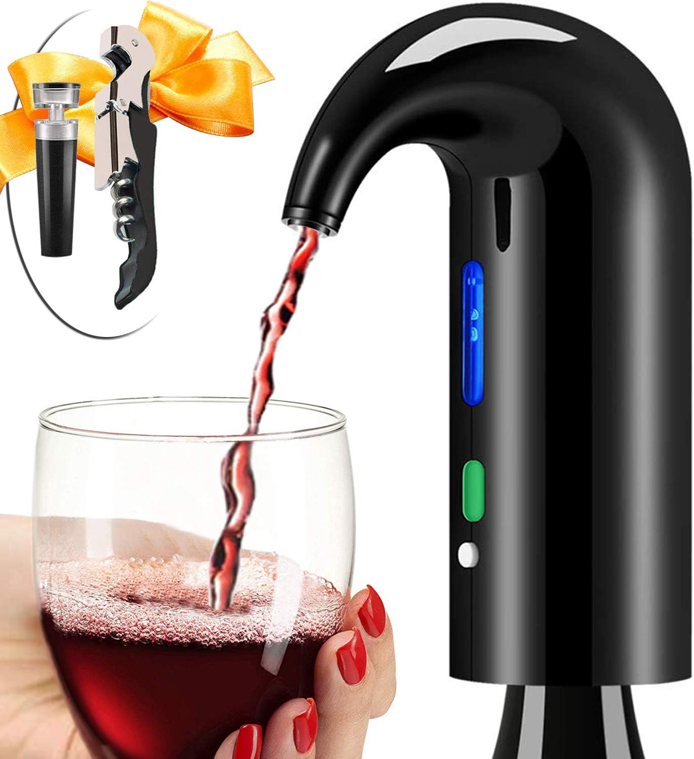 Wine Aerator Electric Wine Decanter Best Sellers One Touch Red -White Wine Accessories Aeration Work with Wine Opener for Beginner Enthusiast - Spout Pourer - wine preserver Space Black