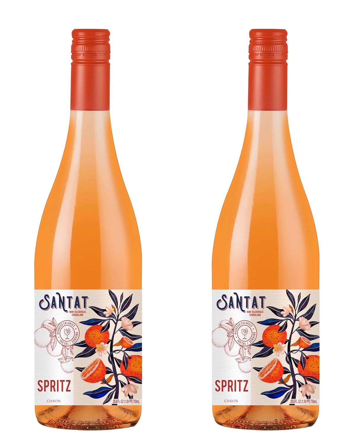 Santat Spritz - Sparkling Orange Bitter Apéritif Inspired by The Mediterranean - 0% ABV Non-Alcoholic Ready to Drink - 750ml - Imported from France (Pack of 2) Pack of 2 50.8