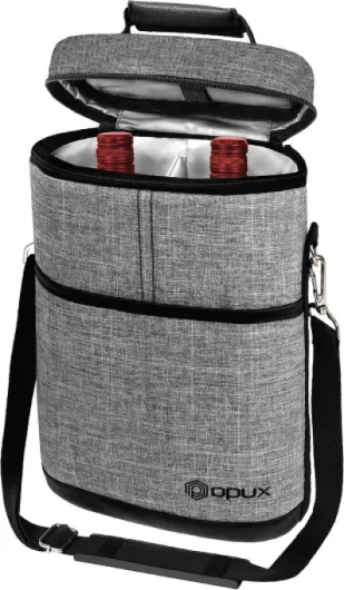 2 Bottle Wine Carrier Tote, Insulated Leakproof Wine Cooler Bag, Wine Travel Bag for Picnic BYOB Beach, Portable Wine Bottle Carrying Case, Gift for Wine Lover Women Men Christmas, Heather Grey Heather Gray