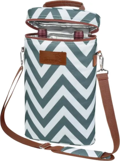 2 Bottle Wine Gift Tote Carrier - Leakproof & Insulated Padded Versatile Wine Cooler Bag for Travel, BYOB Restaurant, Wine Tasting, Party, Dinner,Gift for Wine Lovers, Grey Wave Grey Wave 2 Bottle