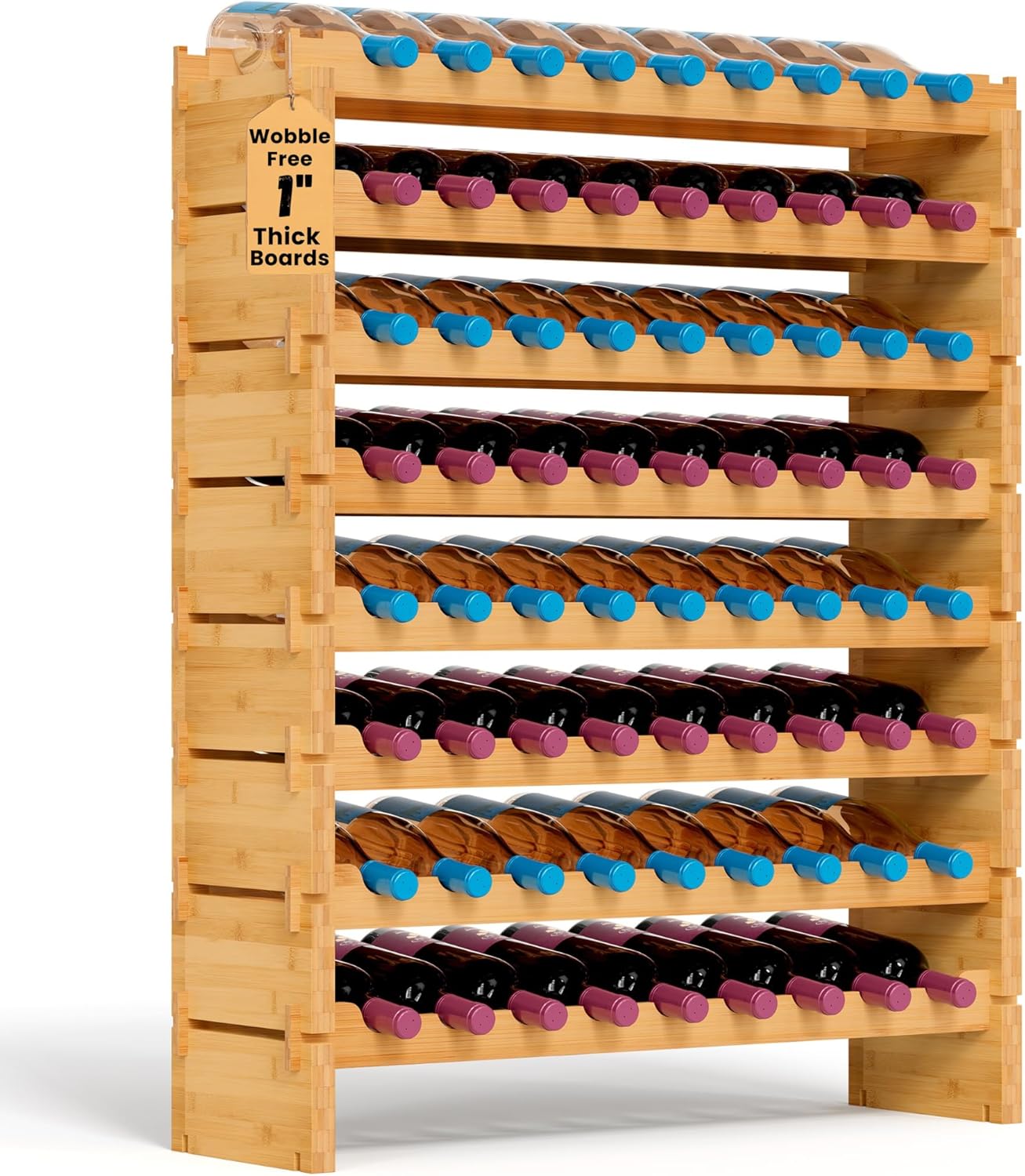 72 Bottle Wine Rack Stackable Bamboo Freestanding, 8-Tier Modular Shelf, Sturdy Wobble Free, Upgraded 2026 Design, Easy No-Tool Assembly for Kitchen, Cellar or Bar Storage 33.5" x 10" x 41" B) 72 Bottle