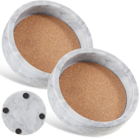 2 Pcs Marble Wine Bottle Coaster Set Small Marble Wine Bottle Holder for Table with Absorbent Cork for Glass Jewelry Key(White)