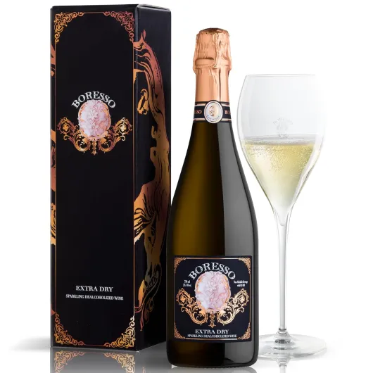 Boresso Extra Dry 0.0% ABV Non-Alcoholic Sparkling Wine With Gift Box Perfect Alcohol-Free Champagne Alternative Dealcoholized From Italy 750ml