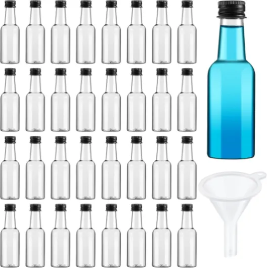 Tessco 100 Pcs Mini Liquor Bottles Plastic Mini Salad Dressing Bottle Christmas Small Shooter Alcohol Holders with Cap Wine Hot Sauce(4 oz,Black) 4 oz Black