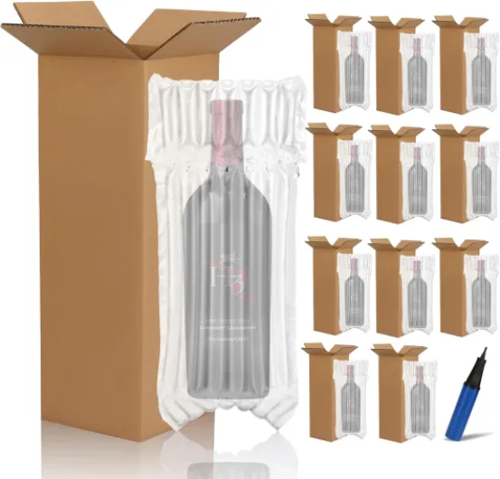 24 Pack Wine Shipping Kit Include 12 Wine Bottle Shipping Box 12 Bottle Travel Protector Bags Corrugated Boxes Inflatable Protector Bags with Inflatable Pump for Fragile Travel Transportation 24Pack