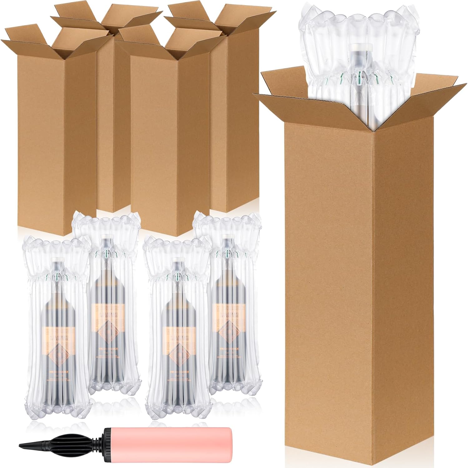 50 Sets Christmas Wine Shipping Box, Include Wine Boxes Protector Bags and Pump, for Shipping Travel Moving Safety of Glass Bottles (Kraft) 50 Kraft