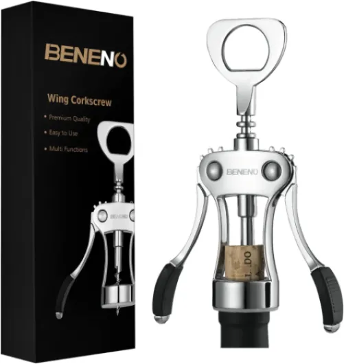 Wine Opener, Zinc Alloy Premium Wing Corkscrew with Multifunctional Bottles Opener, Sharp Wine Corkscrew with Ergonomic Non-Slip Wing Handle, Upgrade Silver