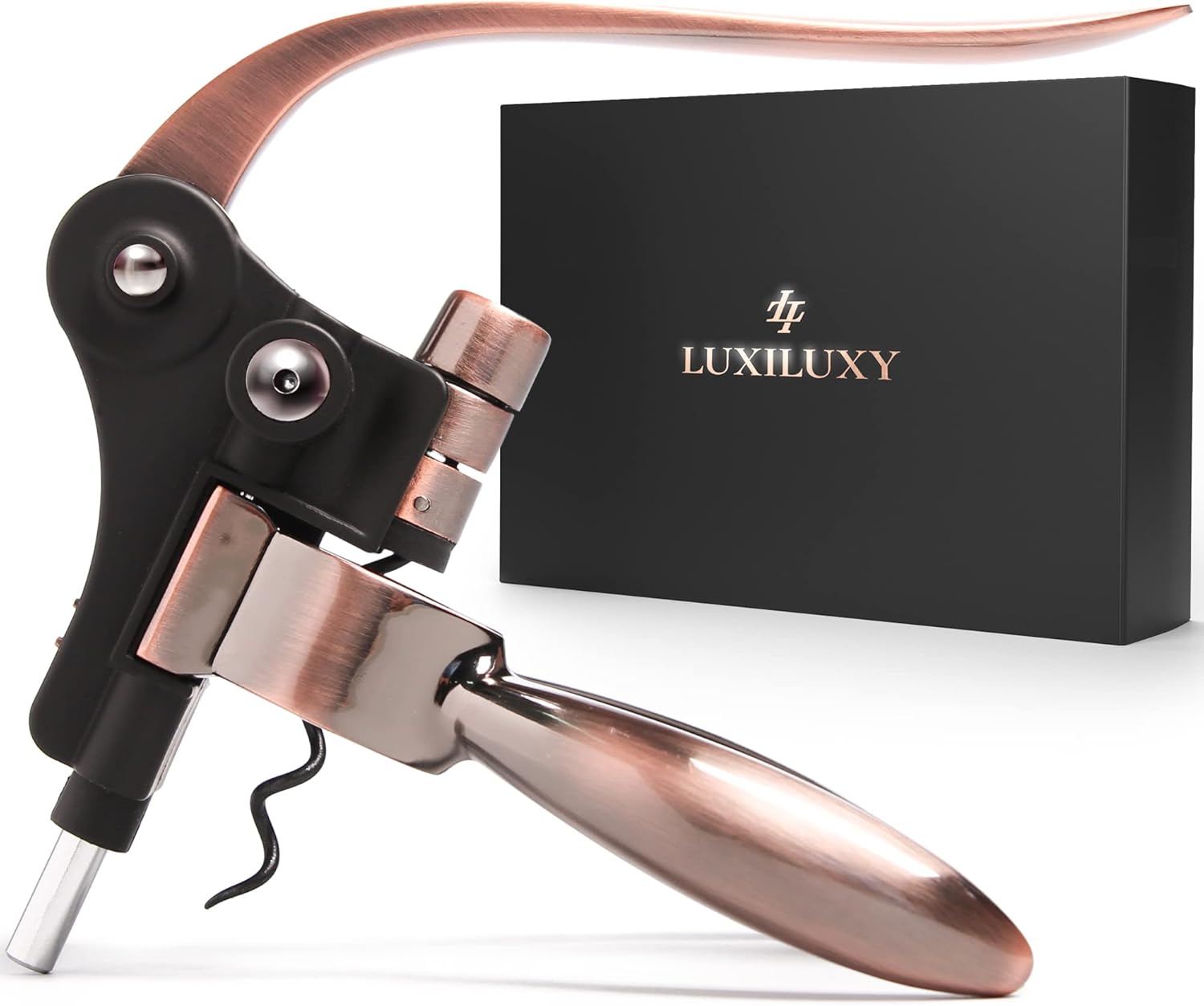 Wine Bottle Opener Corkscrew Set – Luxiluxy [2024 upgraded, does NOT break!] Including Foil Cutter, Bottle Stopper, Opener Stand and Extra Spiral - corkscrews wine opener set- wine opener kit Luxury Gold