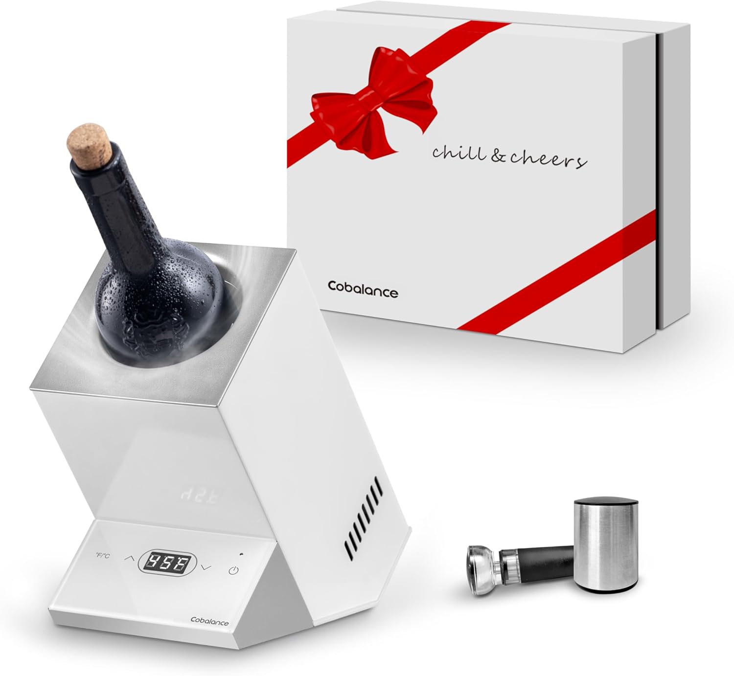 Wine Chiller,Electric Wine Cooler Bucket for 750ml Vino or Some Champagne,Single Bottle Chiller for Poolside Party,Gift Set for Vino Lover 1 Bottle(White)