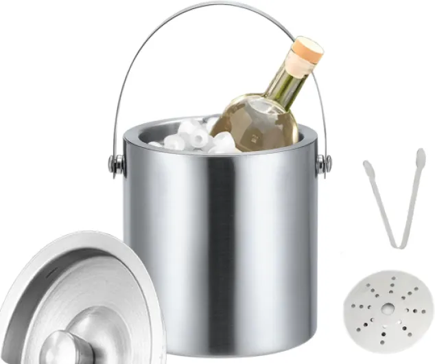 3L Stainless Steel Double-Wall Insulated Ice Bucket with Lid, Tongs & Strainer – Large Ice Bucket for Parties, Wine, Beer, Champagne & Cocktail Bar