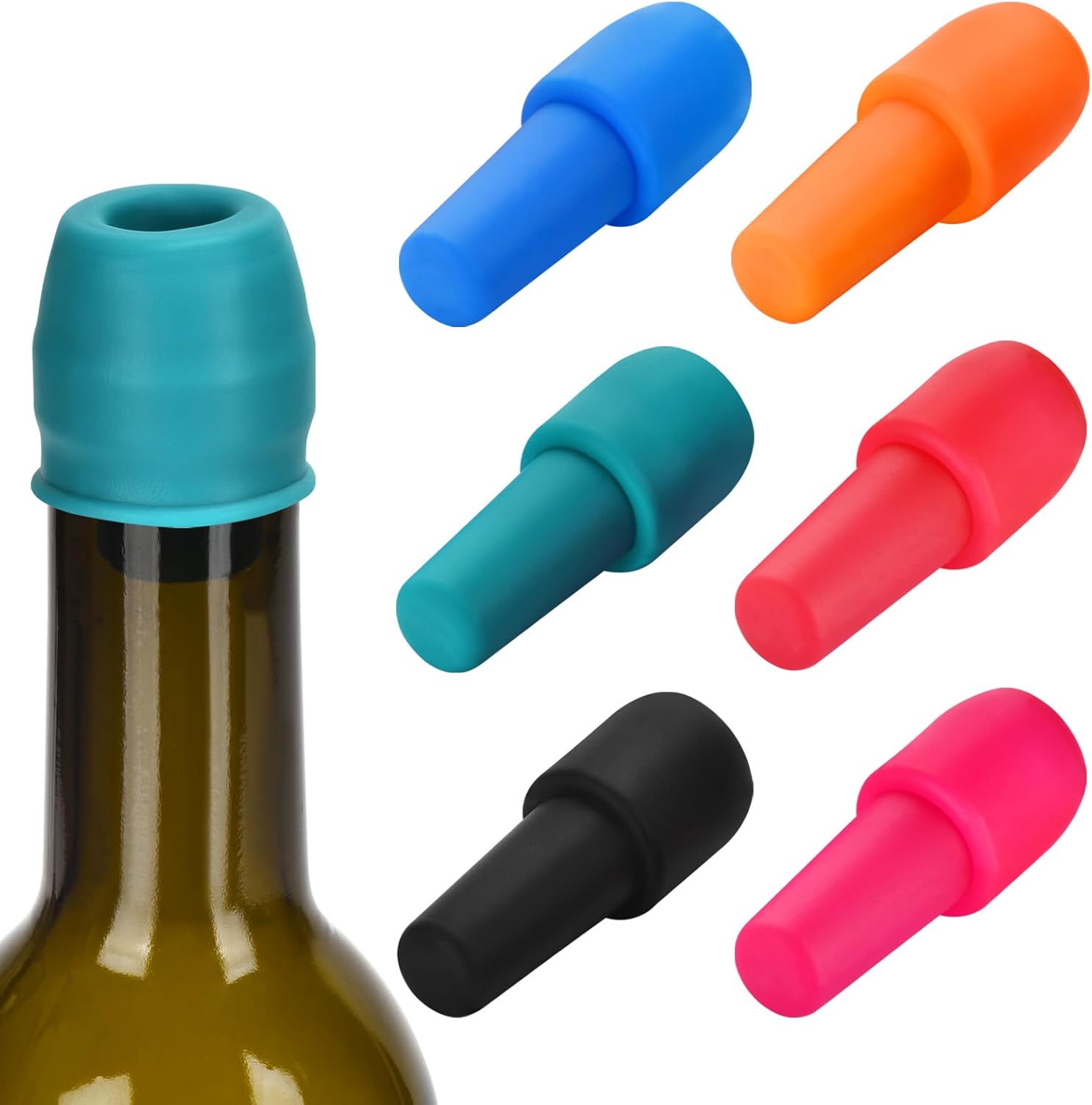 6 Pack Silicone Wine Stopper, Wine Stoppers for Wine Bottles, Wine Seal Stopper Can Be Reused to Keep Wine Fresh, by Brusoon (Multicolor) 6Pack