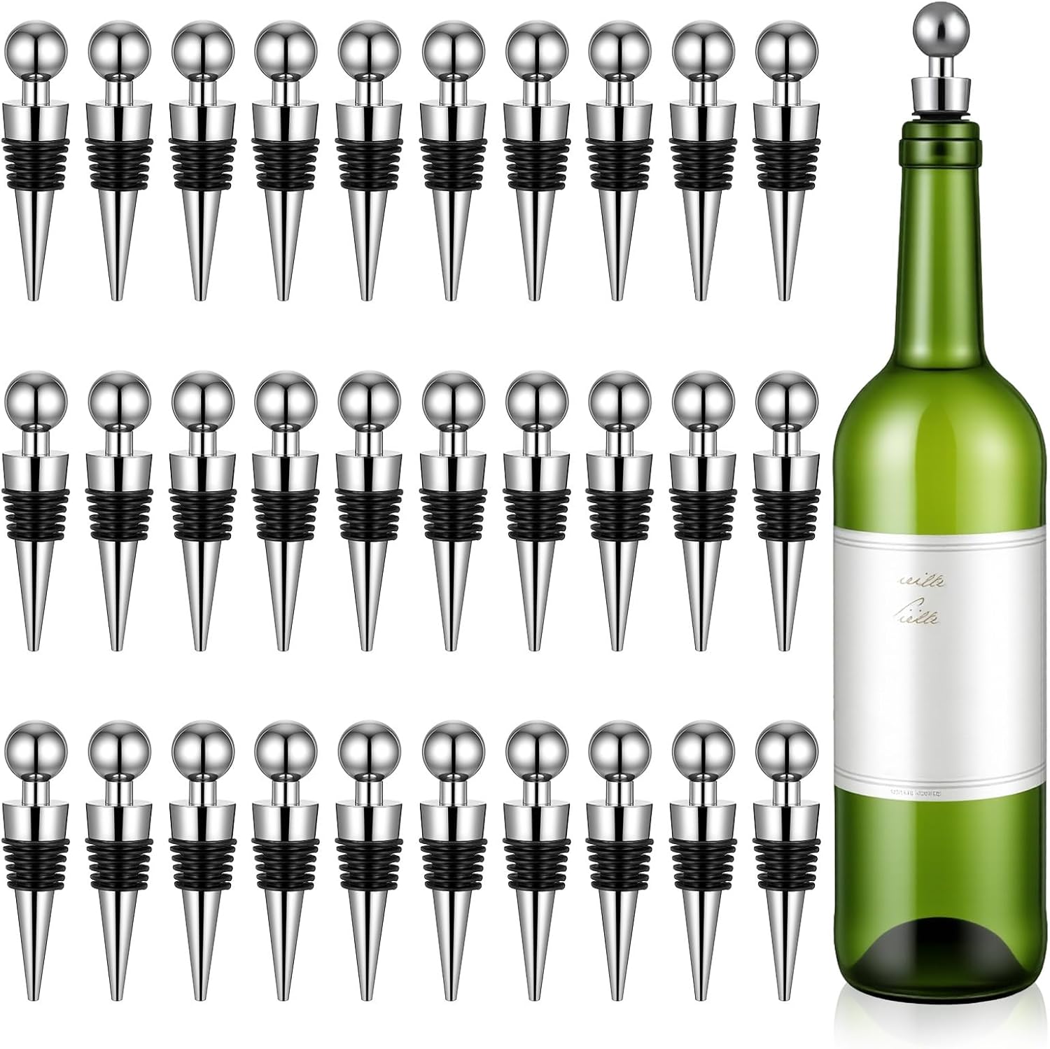 Wine Stoppers for Wine Bottles 30 Pcs Wine Bottle Stopper with Silicone Vacuum Wine Bottles Corks Reusable Wine Stopper for Bar, Holiday Party Suitable for Standard Bottle