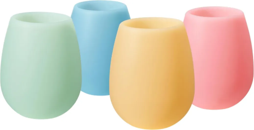 Silicone Wine Glasses – Set of 4 Pastel Colors, 12 oz – Break-Resistant, Flexible & Shatterproof Cups for Wine, Cocktails, or Outdoor Use – Reusable Stemless Glassware