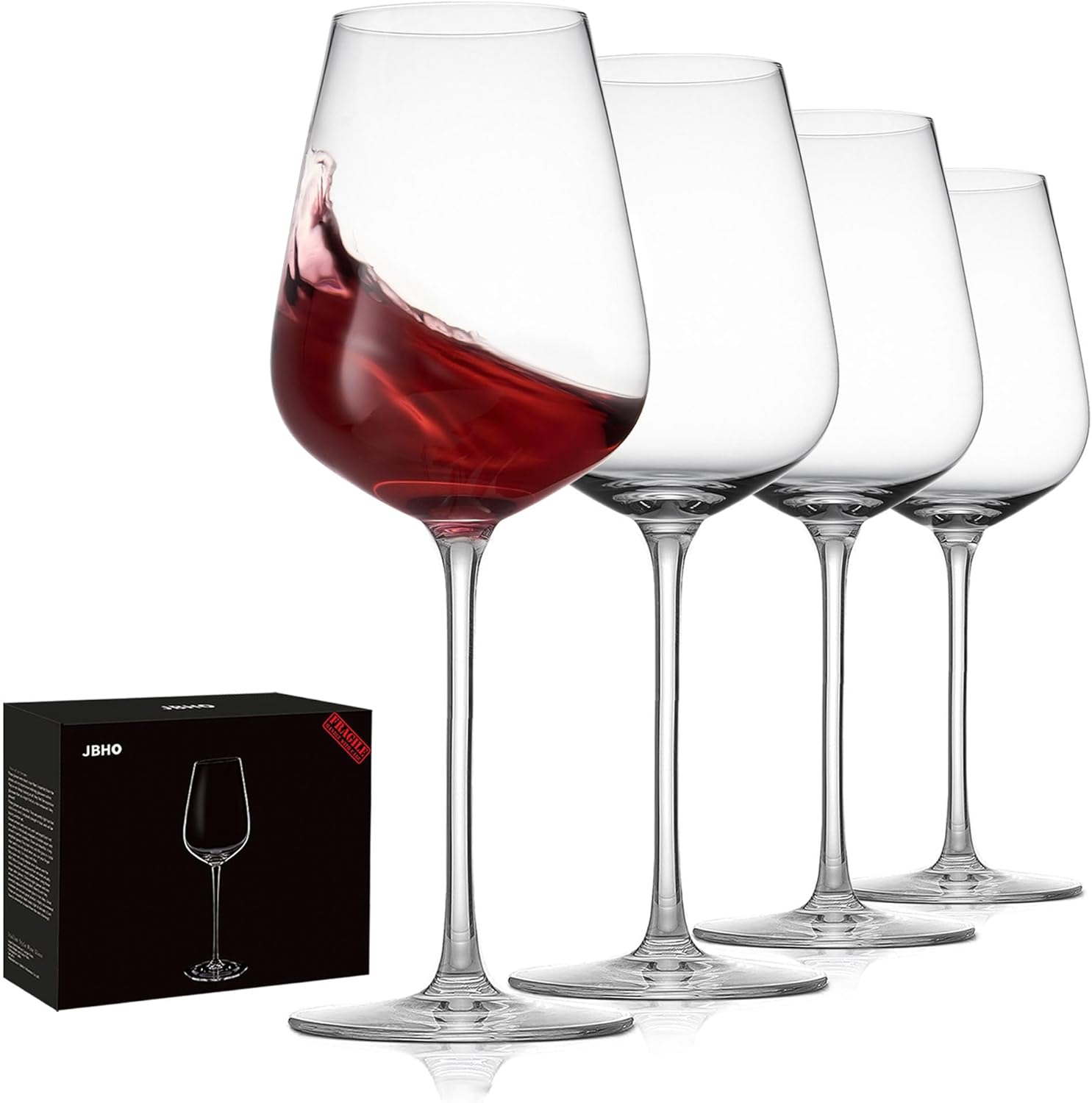 Hand Blown Italian Style Crystal Bordeaux Wine Glasses - Great Gift Packaging - Red Wine Glasses Lead-Free Premium Crystal Clear Glass - Set of 4-18 Ounce 4 Count (Pack of 1)