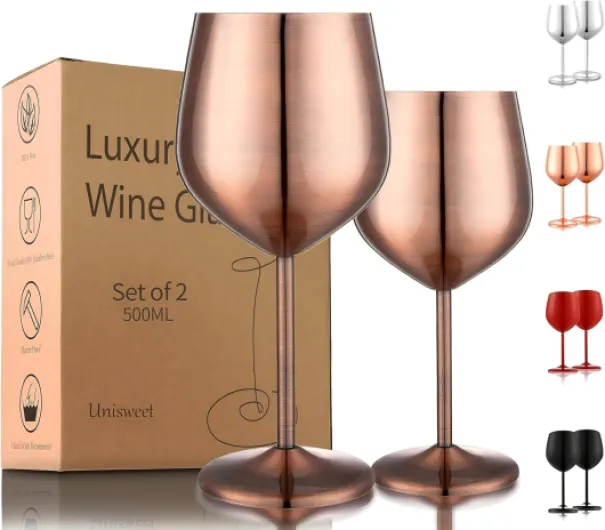 Stainless Steel Wine Glasses Set of 2, 18 oz Unbreakable Wine Glass Unique Metal Wine Goblets for Outdoor Capming and Pool Gift for Wine Lovers (Red Copper)