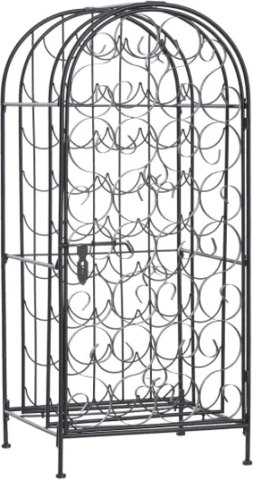 35 Bottle Wrought Iron Wine Rack Cabinet with Lock - Black