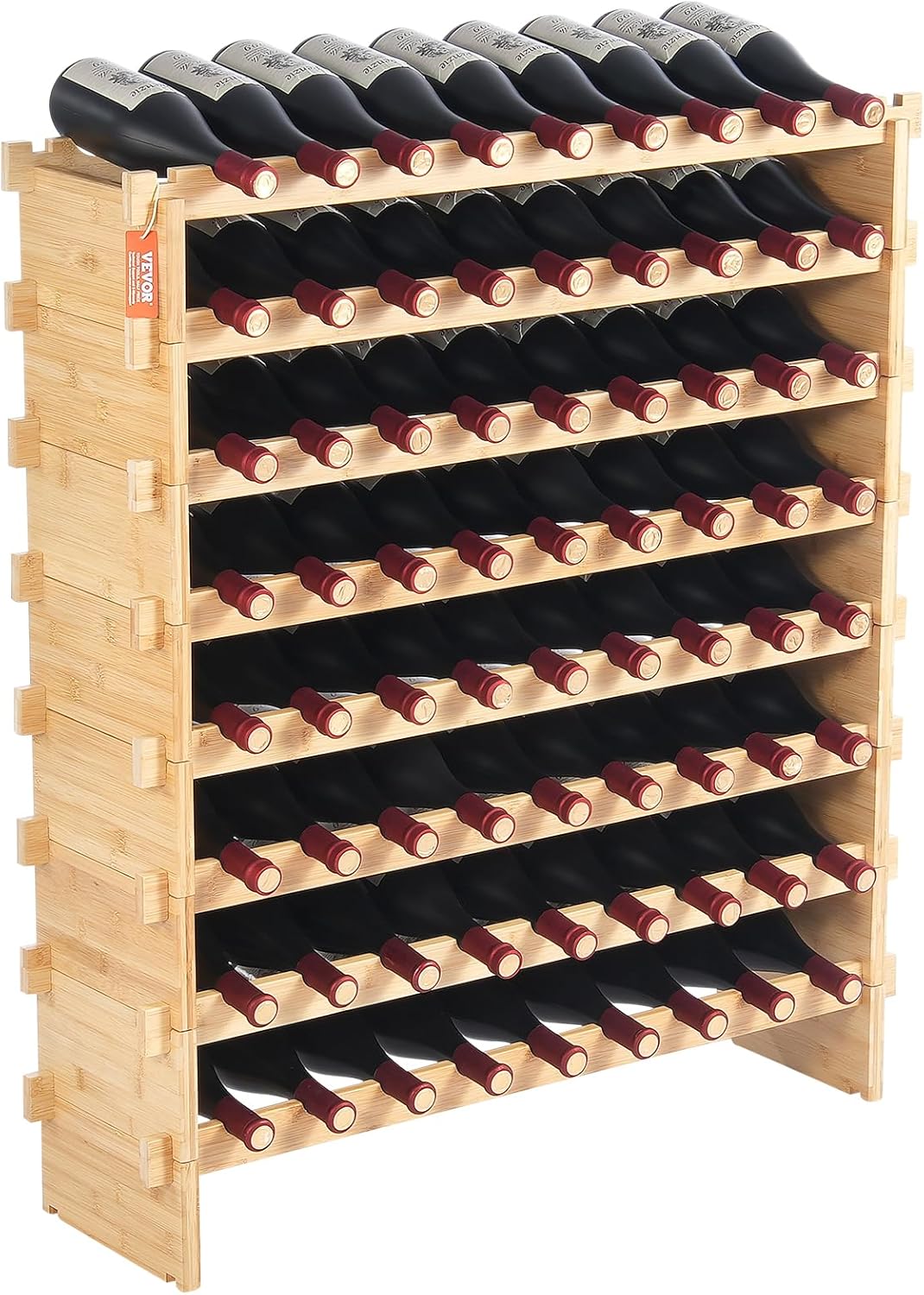 72 Bottle Upgrade Modular Wine Rack, Continuously Store Pinot Bottles, 8-Tier Bamboo Wood Storage Rack, Floor Freestanding Wines Holder Display Shelf, Wobble-Free Shelves for Kitchen Bar Cellar Original Wooden Colour Upgraded 8-Tier 72 Bottle