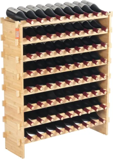 72 Bottle Upgrade Modular Wine Rack, Continuously Store Pinot Bottles, 8-Tier Bamboo Wood Storage Rack, Floor Freestanding Wines Holder Display Shelf, Wobble-Free Shelves for Kitchen Bar Cellar Original Wooden Colour Upgraded 8-Tier 72 Bottle
