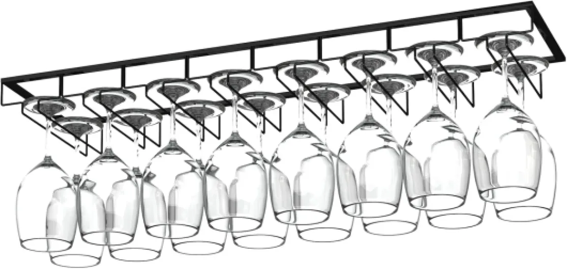 8-Row Wine Glass Rack Under Cabinet, 31 inch Stemware Hanger under Shelf, Large Capacity Glasses Storage for Bars and Kitchen Counters Black