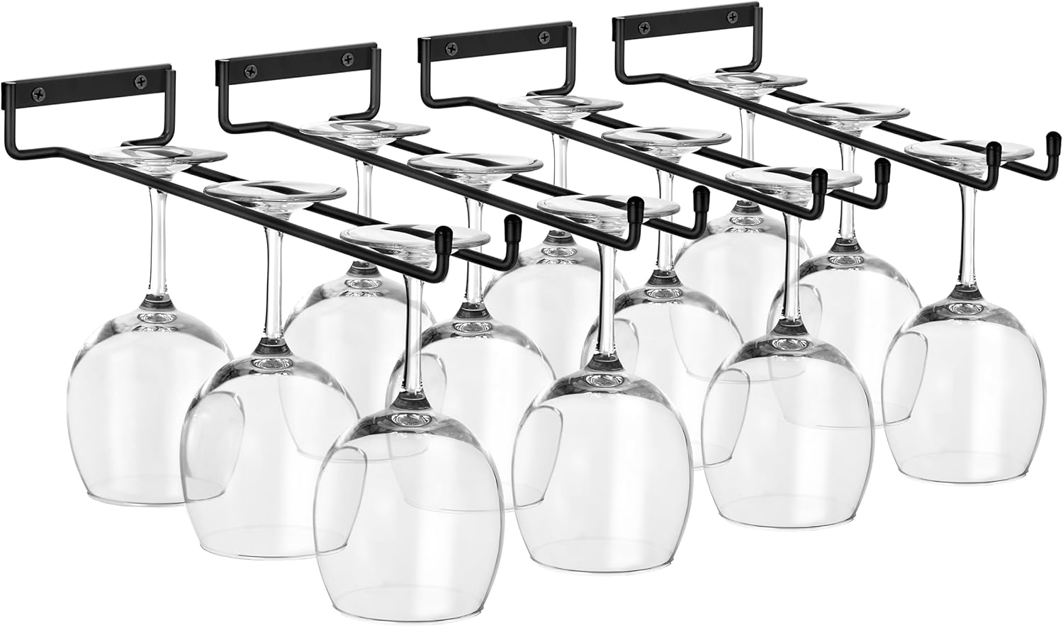 Wine Glass Holder - 12 Inch Wall Mounted Wine Glass Rack for Under Cabinet Organization and Storage - Kitchen Shelves for Home Bar Holds Up to 4 Stemware Wine Glasses Each, 16 Total (4 Pack) 2 Pack Glass Rack Set