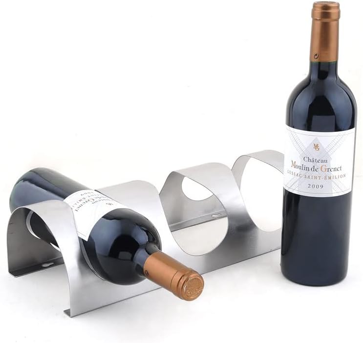 Wall Wine Organizer, Stainless Steel 4-Bottle Wall-Mounted Wine Rack & Liquor Bottle Display Shelf - for Home Kitchen Display Decor Silver Large