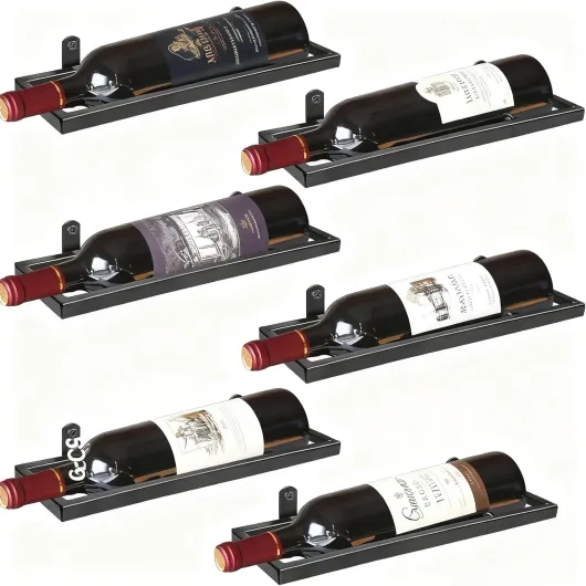 6-Shelf Metal Wall Mounted Wine Rack - Hanging Wine Bottle Holder Organizer for Kitchen, Bar, Home Storage - 6PCS Iron Wine Bottle Display Stand (6PCS-Black)