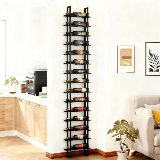 Large Wall Mount Wine Rack, 16 Tier 16 Bottle Wine Storage Organizer Display Holder, Modern Metal Wine Storage for Wine Cellars, Home Bars, Kitchens, and Dining Rooms Black 16 bottles