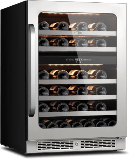 46 Bottle Wine Cooler Refrigerator, 24 Inch Wine Fridge Dual Zone, 40-65°F Wine Refrigerator, 3 LED Wine Cellar Glass Door, Built-in or Freestanding for Home Bar Kitchen Office(5.65 cu.ft) 24 Inch Dual Zone 46 Bottles
